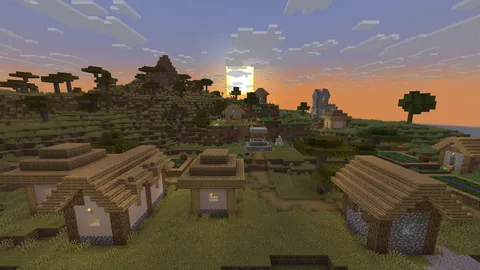 Ein Dorf im Sonnenuntergang